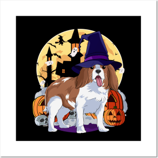 Cavalier king charles spaniel Halloween Witch Pumpkin Posters and Art